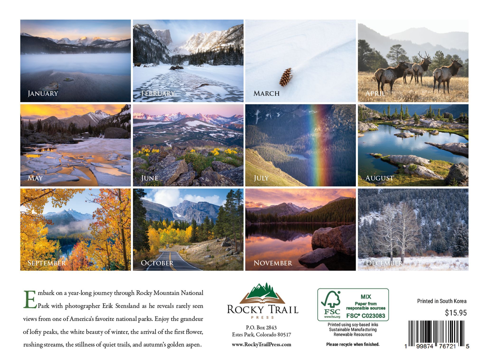 Back of 2027 Rocky Mountain Scenic Calendar